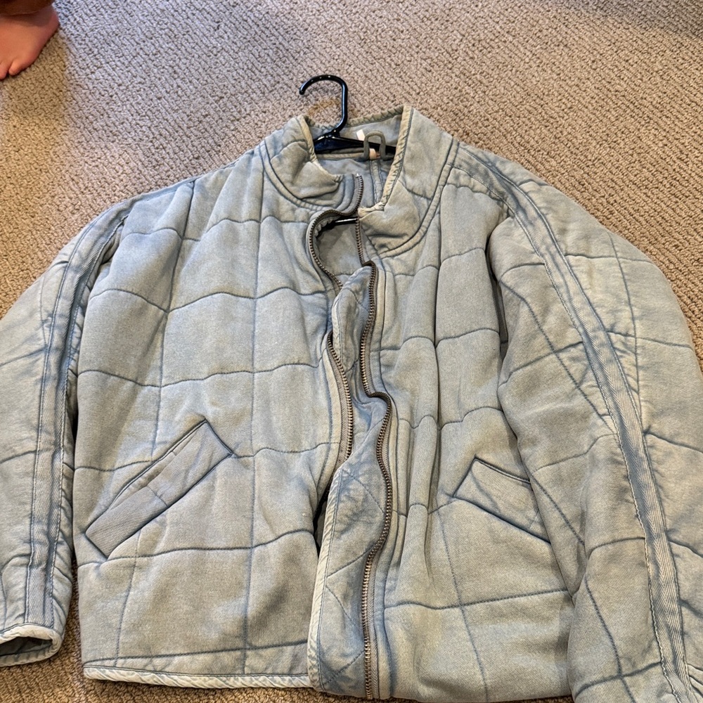 Free People faded light blue quilted zip jacket